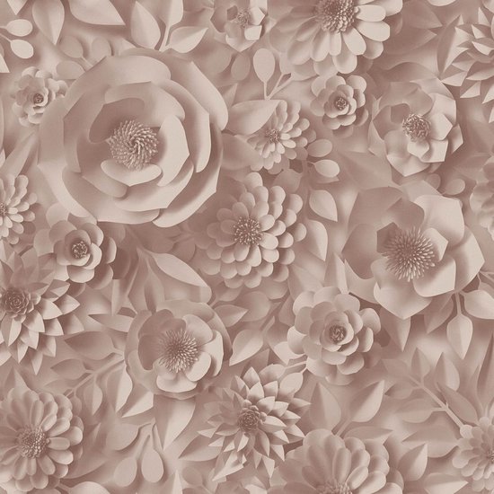 3D behang Profhome 387182-GU vliesbehang hardvinyl warmdruk in reliëf glad met grafisch patroon mat roze oudroze 5,33 m2
