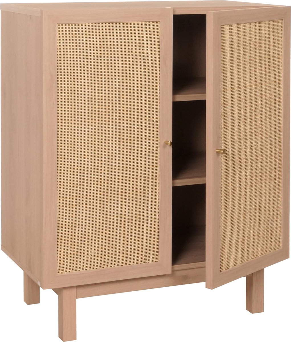 Bol.com Highboard MCW-M51, ladekast dressoir, opbergvakken, massief hout mango Kubu rotan 98x79x42cm ~ naturel aanbieding