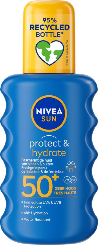 NIVEA SUN Protect & Hydrate Zonnebrand Spray - SPF 50 - Zonnespray - Beschermt en hydrateert - Zonbescherming - Koraalvriendelijk - Met Vitamine E - 200 ml