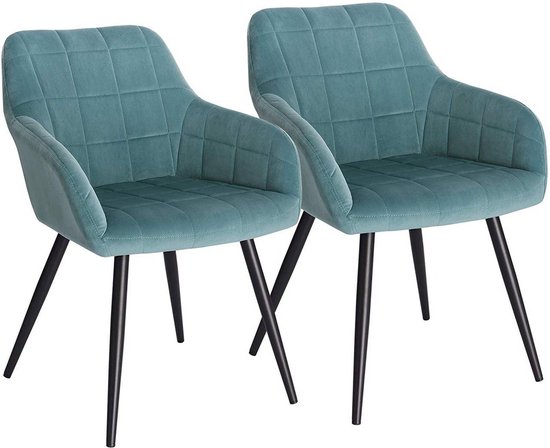 Rootz Set van 2 eetkamerstoelen - Fauteuils met fluwelen zitting - Turquoise metalen poten - Comfortabel en ergonomisch - Duurzaam en stabiel - Stijlvol en veelzijdig - 49 cm x 43 cm x 81 cm