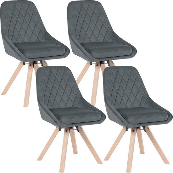 Rootz Set van 4 eetkamerstoelen - Draaistoelen - Fluwelen zitting - Ergonomisch ontwerp - Duurzame constructie - Eenvoudige montage - 84 cm x 40 cm x 41 cm