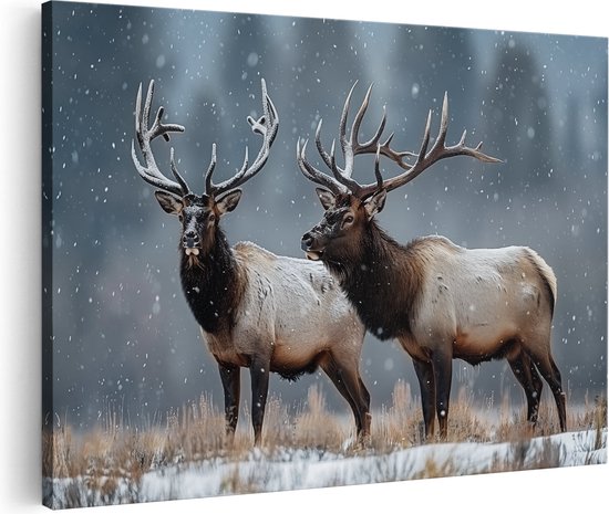 Artaza Peinture sur toile Deux élans debout dans la neige – 120 x 80 – Groot – Photo sur toile – Impression sur toile