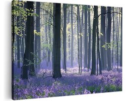Artaza Canvas Schilderij Paarse Bloemen in een Bos - 90x60 - Wanddecoratie - Foto Op Canvas - Canvas Print