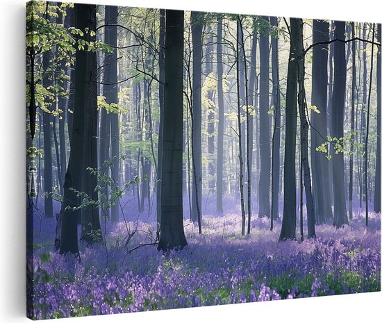 Artaza Canvas Schilderij Paarse Bloemen in een Bos - 90x60 - Wanddecoratie - Foto Op Canvas - Canvas Print