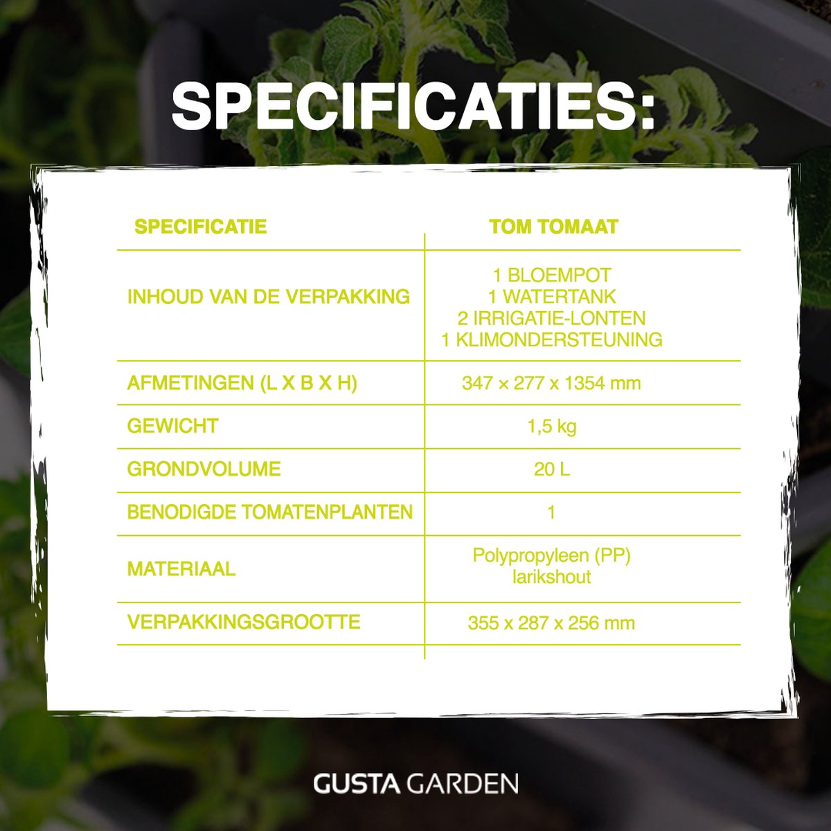 Gusta Garden - Tom Tomato - Tomaten Planten - Tomaten Plantenbak met Watertank - Kweekbak - Kweektafel - Donkergroen
