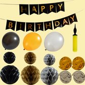 Festivez - verjaardag versiering voor alle leeftijden - 27-delig feestpakket Goud - Goud Zwart Grijs verjaardag decoratie - jubileum feest - versiering - Helium effect - opblaaspomp