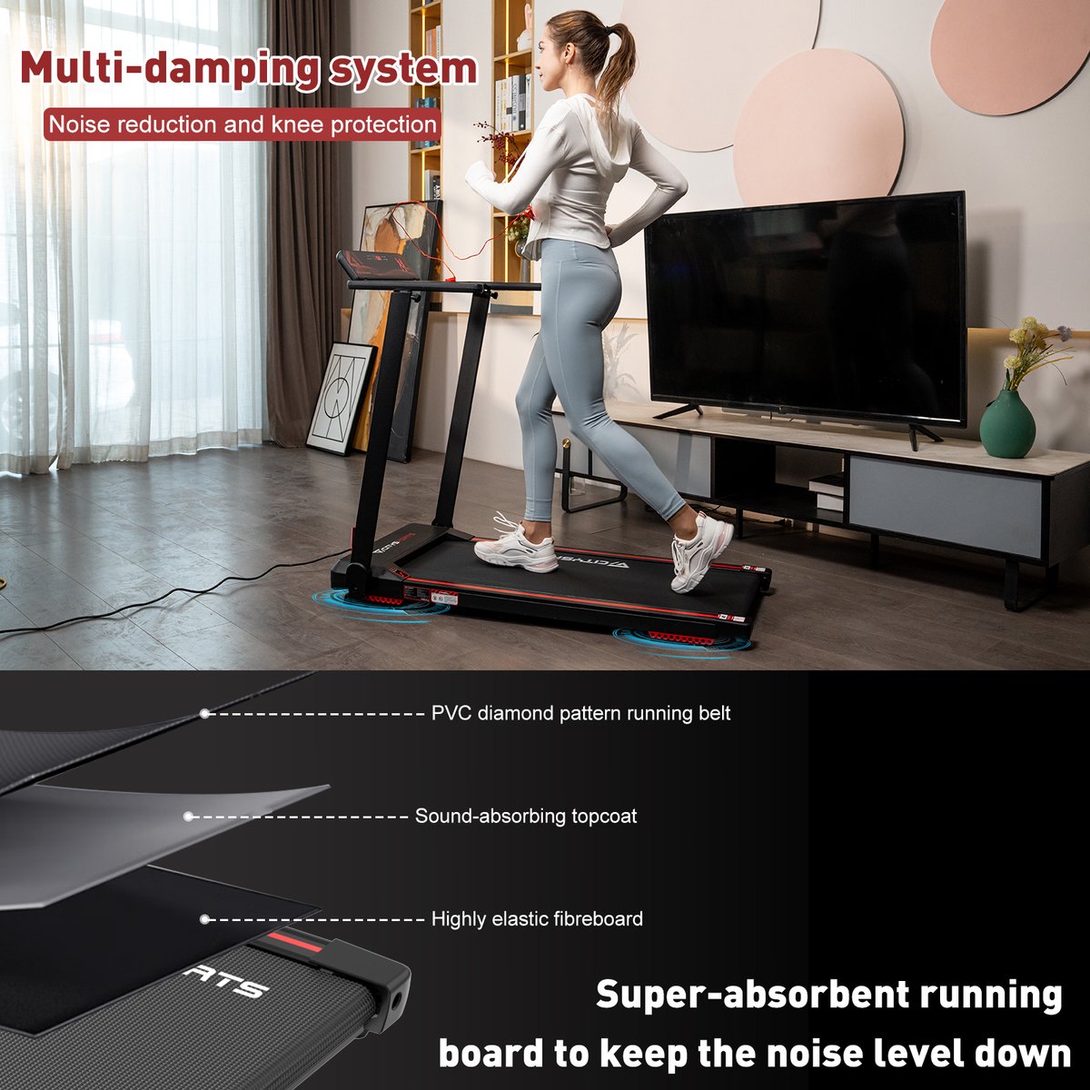 Afbeelding 3 van CITYSPORTS WP9 elektrische loopband-opvouwbare loopband voor thuis tot 12 km/u-met LED-display-APP en 360° tablethouder-compact loopkussen voor thuis en op kantoor