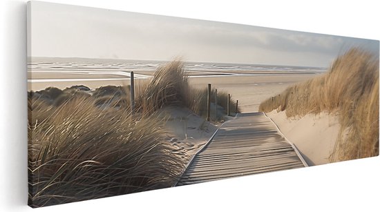 Artaza Canvas Schilderij Houten Loopbrug die naar het Strand Leidt - 120x40 - Wanddecoratie - Foto Op Canvas - Canvas Print