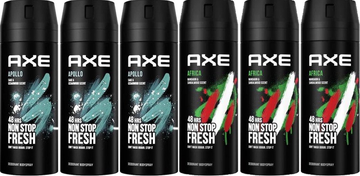 Goedkoopste Axe Deodorant Spray 6 Stuks - Voordeelverpakking Deo - 3x Axe Apollo - 3x Axe Africa