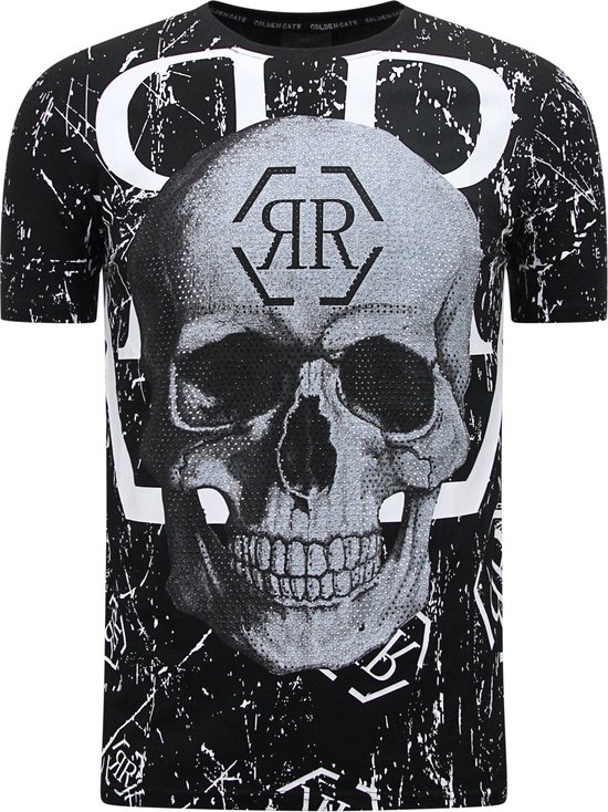Skull - Rhinestone T-shirt - 7972 - Zwart