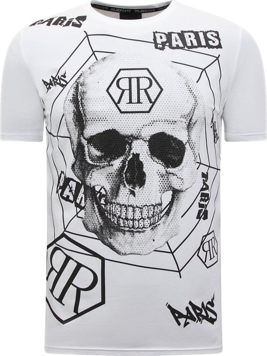 Skull - Rhinestone T-shirt - 7968 - Wit