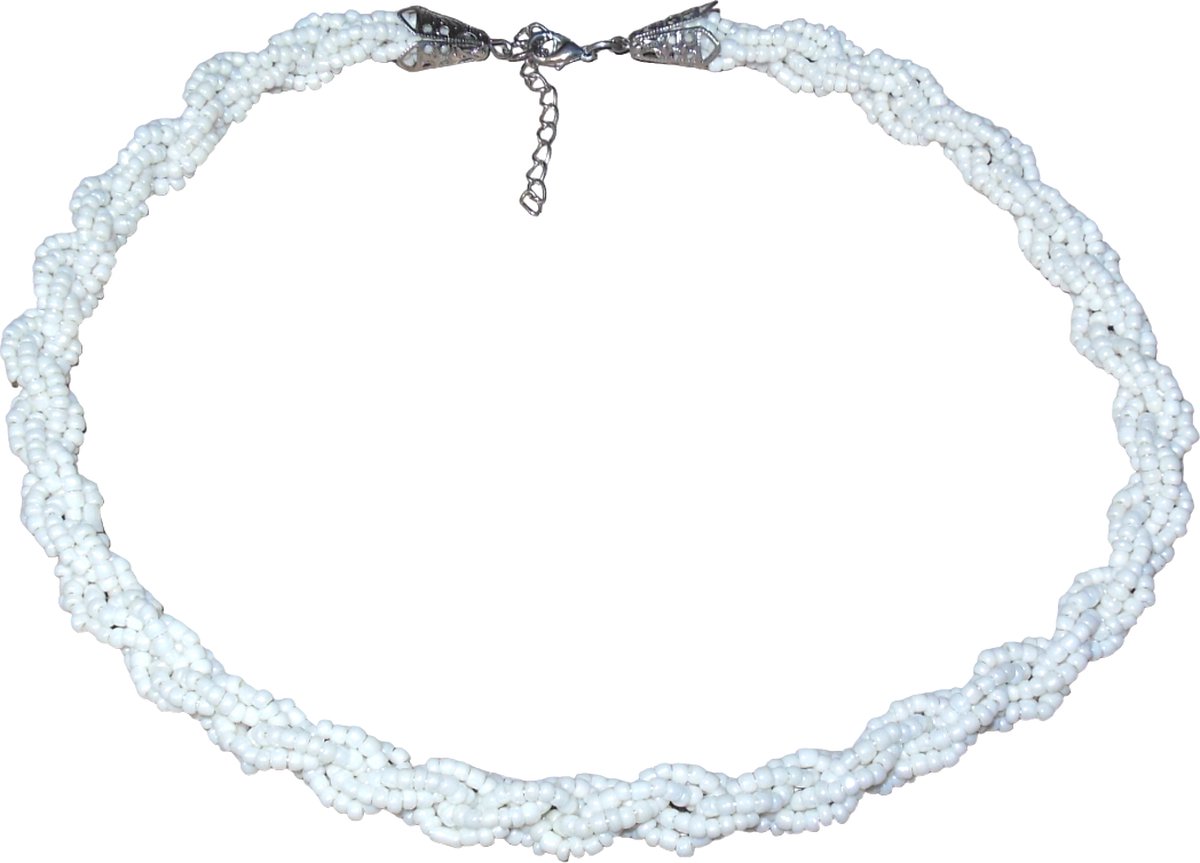 Ketting gevlochten parels wit