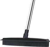 rubberen bezem Rubber Broom Indoor Sweeper with Squeegee Edge & 50 Inch Adjustable Thickened Handle No Scratch Soft Hairs, Outdoor Broom for Pet Cat Dog Hair Carpet Kitchen Window Cleaning Black Upgrade