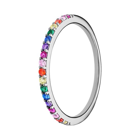 Lucardi Dames Zilveren ring multi zirkonia - Ring - 925 Zilver - Zilverkleurig - 19 / 60 mm
