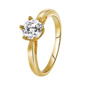 Lucardi Dames Goldplated ring solitair zirkonia - Ring - Cadeau - Moederdag - Goudkleurig