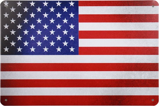 Verenigde staten vlag - Tekstbord - Metal sign - Muurplaat - Mancave decoratie - Metalen wandborden - USA - 20 x 30cm - Vlaggen - Cave & Garden