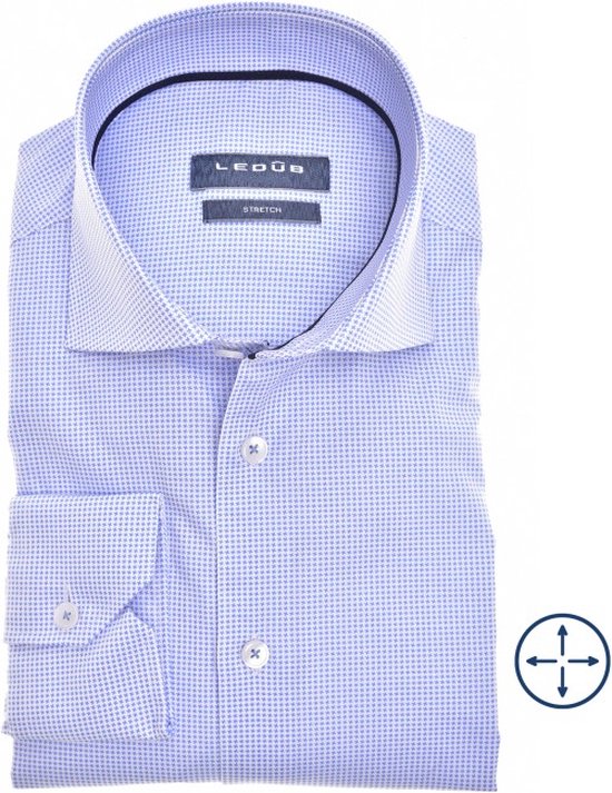 Ledub modern fit overhemd - middenblauw - Strijkvriendelijk - Boordmaat: 48