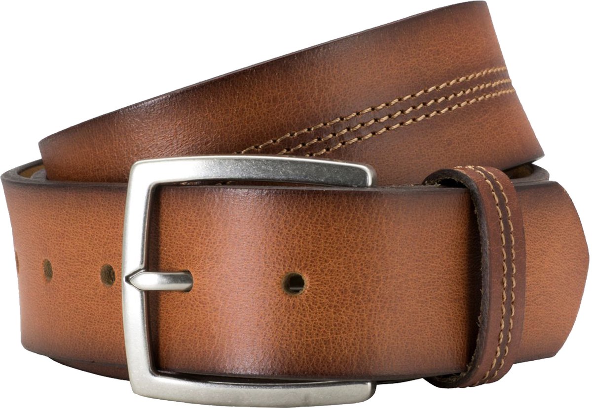 LINDENMANN leren heren riem - cognac