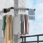 Wandgemonteerde kledingstandaard 90 cm inklapbaar wasrek met 12 haken en handdoekhouder - voor balkon, wasgoed, badkamer - BHeadCat