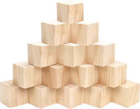 Foto: Belle vous grote houten kubussen 15 pak 5 x 5 x 5 cm houten kubussen onbewerkt naaldhouten blokken educatieve hobby blokken voor diy stempels kunst en hobby puzzles nummers