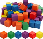 Belle Vous Gekleurde Houten Blokken (100 Pak) – 3 x 3 x 3 cm – 6 Natuurlijk Gekleurde Houten Kubussen – Voor DIY Hobby Projecten, Puzzel Maken, Educatief Kinder Reken Speelgoed & Cadeau
