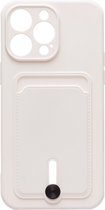 Silicone Hoesje Geschikt voor: iPhone 13 Mini - Push-pull Case met Pasjeshouder - TPU Hoes Met Vakje Voor Pasje - Card Case Back Cover - Wit