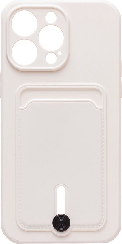 Foto: Silicone hoesje geschikt voor iphone 13 mini push pull case met pasjeshouder tpu hoes met vakje voor pasje card case back cover wit