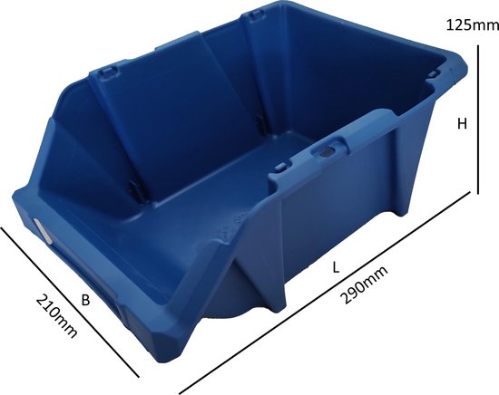 Foto: 10 stuks magazijnbak stapelbaar met grijpopening en nestbaar 7 3l 290x210x125 mm blauw