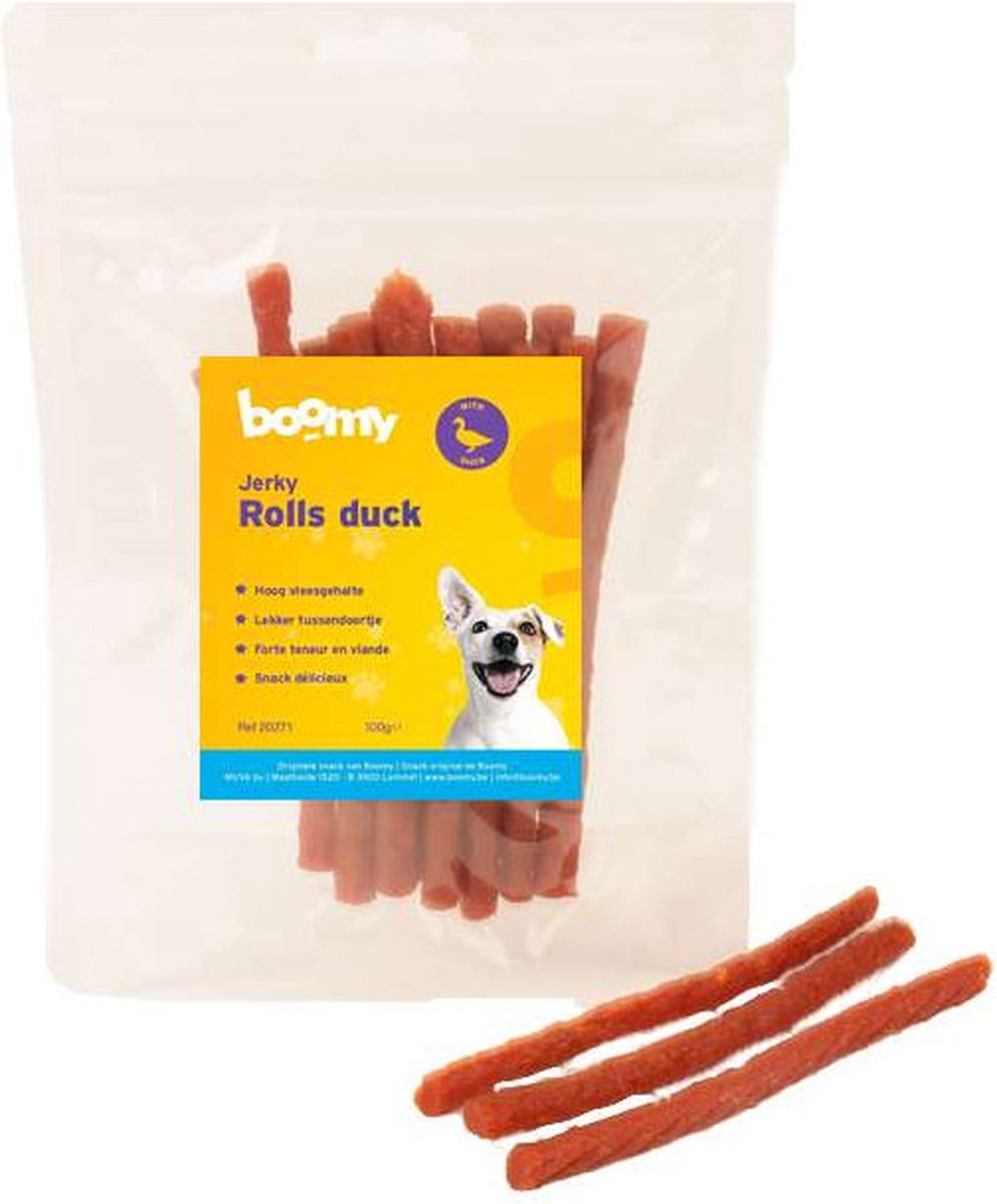 Boomy - Jerky Roll Duck - Glutenvrije hondensnacks - Kauwstaafjes hond - Hondensnoepjes met eend - 3 x 100g