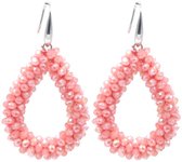 Boucles d'oreilles avec perles de verre - Taille facette - 4,5x3,5 cm - Rose