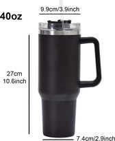 Ideal Store® Auto Cup - Grote Capaciteit - Beker - Draagbare Handvat - 1.5Liter - Roestvrij Staal - Zwart