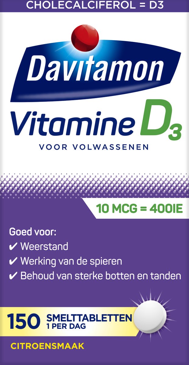 Davitamon Vitamine D Volwassen - vitamine D3 volwassenen - Smelttablet 150 stuks - Davitamon