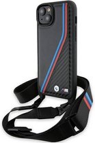 BMW M Carbon Tricolor avec sangle - Convient pour Apple iPhone 15 Plus (6,7") - Zwart