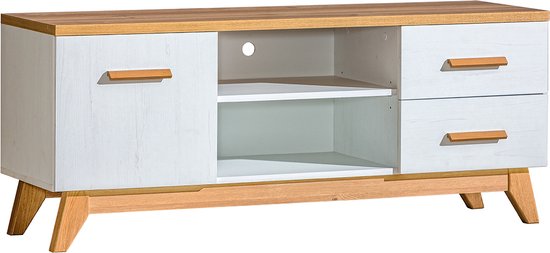 TV-meubel met lades en uitsparing voor een decoder - Scandinavische stijl - Hoge kastpoten - 135 cm - Andersen Pine / Nash Oak