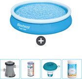 Bestway Rond Opblaasbaar Fast Set Zwembad - 366 x 76 cm - Blauw - Inclusief Pomp Filter - Chloordrijver - Chloor