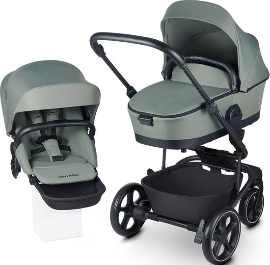 Easywalker Harvey5 Wandelwagen + Harvey⁵ Premium Reiswieg,0-22 kg,Ideaal voor 2 kinderen,In 4 posities verstelbaar,Veilige 5-puntsgordel,Geschikt voor autostoeltje - Agave groen