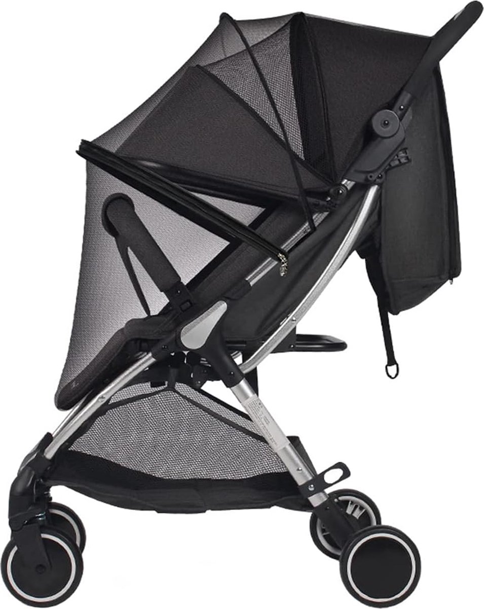Universeel insectenwerend muggennet voor kinderwagen, muggennet voor buggy, met ritssluiting, bescherming tegen wespen en steekmuggen dankzij fijn netweefsel, scheurvast en wasbaar (zwart)