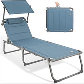 Standbed Met Zonneluifel - Campingbedjes Comfortabel - Ligbed Met Zonnescherm Verstelbaar - Ligstoel Opvouwbaar - Blauw