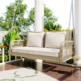 ZYLARO Loungeset, tuinschommel, beige rotan, beige zitkussen, 2 zitplaatsen, met zitkussen en rugkussen, afneembaar en wasbaar