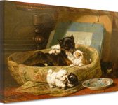 De kleine boefjes - Henriëtte Ronner-Knip wanddecoratie - Honden portret - Schilderijen canvas Dieren - Vintage schilderij - Canvas schilderijen woonkamer - Slaapkamer decoratie 150x100 cm