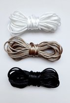 Satijnkoord - satijngaren - totaal 15 meter - wit - taupe - zwart - 3 x 5 meter - sieraden maken - armband - vlechten