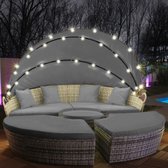 Elfida - Îlot lounge en polyrotin - 180 cm - Avec éclairage LED Solar - Coussins inclus - Résistant aux UV - Grijs