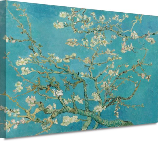 Amandelbloesem - Vincent van Gogh schilderij - Bloesem portret - Schilderijen canvas Natuur - Muurdecoratie modern - Canvas schilderijen - Slaapkamer decoratie 90x60 cm