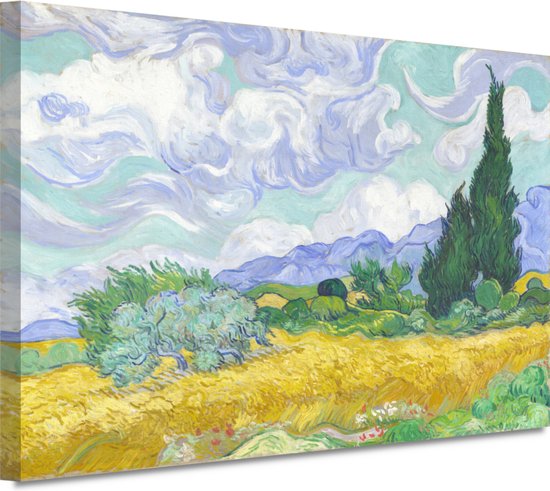Wheatfield with Cypresses - Vincent van Gogh wanddecoratie - Landschap schilderij - Canvas schilderij Natuur - Klassiek schilderijen - Schilderijen op canvas - Kantoor decoratie 150x100 cm