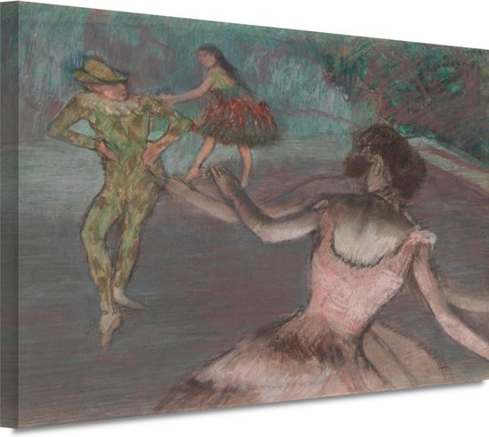 Harlekijn en dansers - Edgar Degas portret - Dansers wanddecoratie - Schilderijen canvas Kunst - Wanddecoratie klassiek - Canvas keuken - Muurdecoratie slaapkamer 150x100 cm