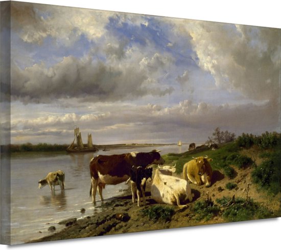 Paysage avec bétail - Tableaux Anton Mauve - Tableau vaches - Peintures toile Animaux - Tableau moderne - Toile - Accessoires de bureau 60x40 cm