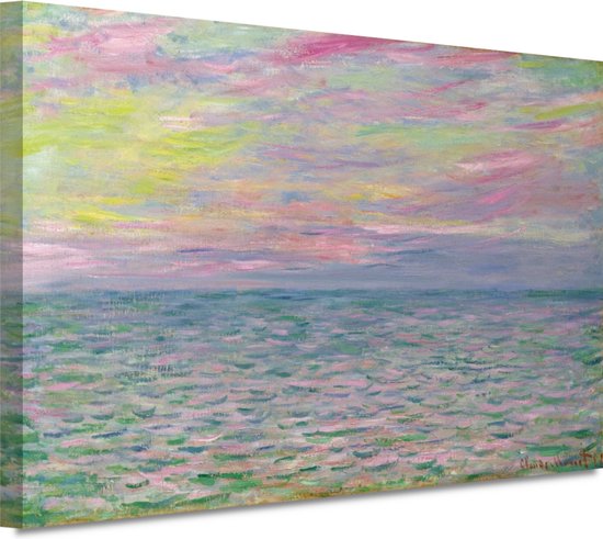 Zonsondergang op zee, bij Pourville - Claude Monet portret - Zee schilderijen - Schilderij op canvas Natuur - Klassieke schilderijen - Canvas schilderijen woonkamer - Kantoor decoratie 70x50 cm