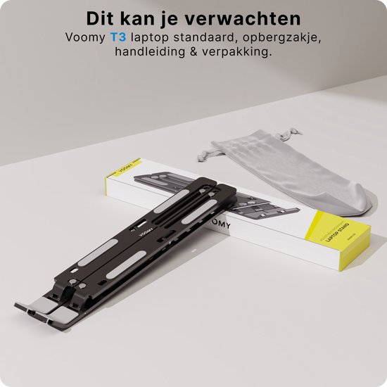 Voomy Office Laptop Standaard Verstelbaar - Ergonomische Stand - Aluminium - Zwart