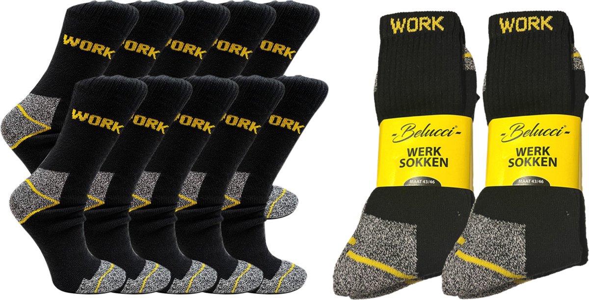 werksokken heren 43 46 - premium werksokken - grijs met geel - 10 paar - maat 43/46