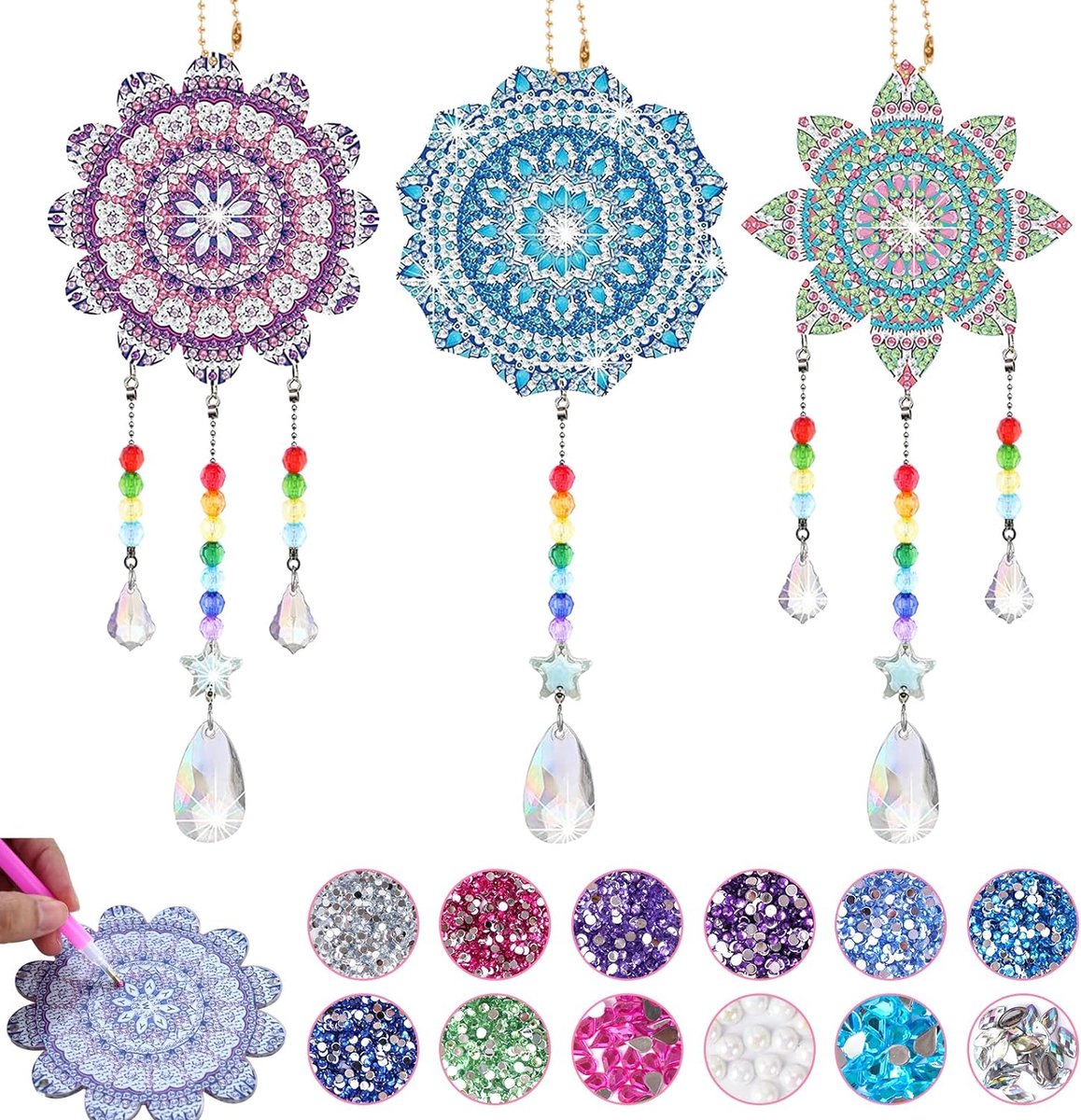 Diamond Painting windspel, doe-het-zelf 5D Diamond Painting zonnevanger, hanger, windspel, knutselset voor kinderen, diamond painting kunst voor tuindecoratie, creatieve cadeaus voor kinderen